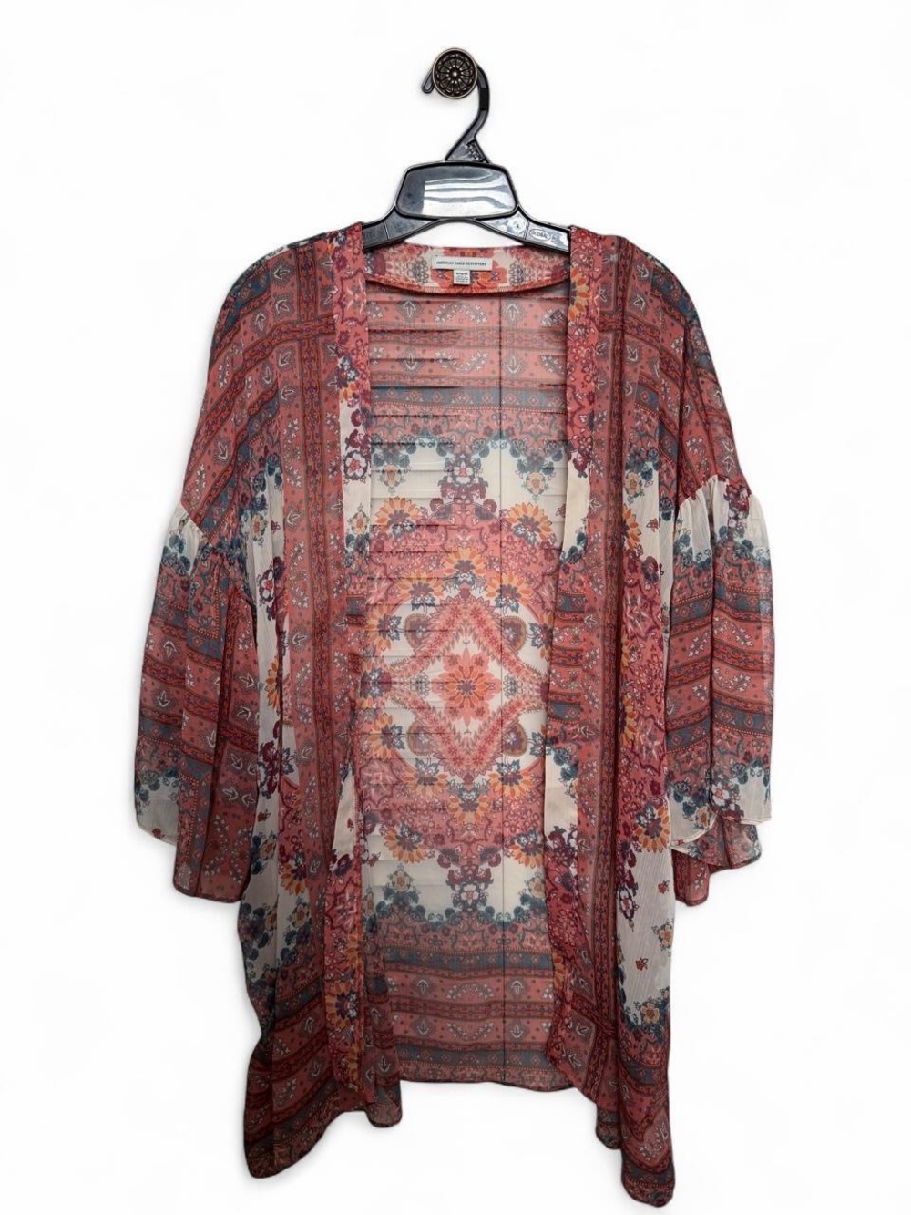 American Eagle Outfitters Rust and Cream Boho Floral Kimono - Picture 2 of 5